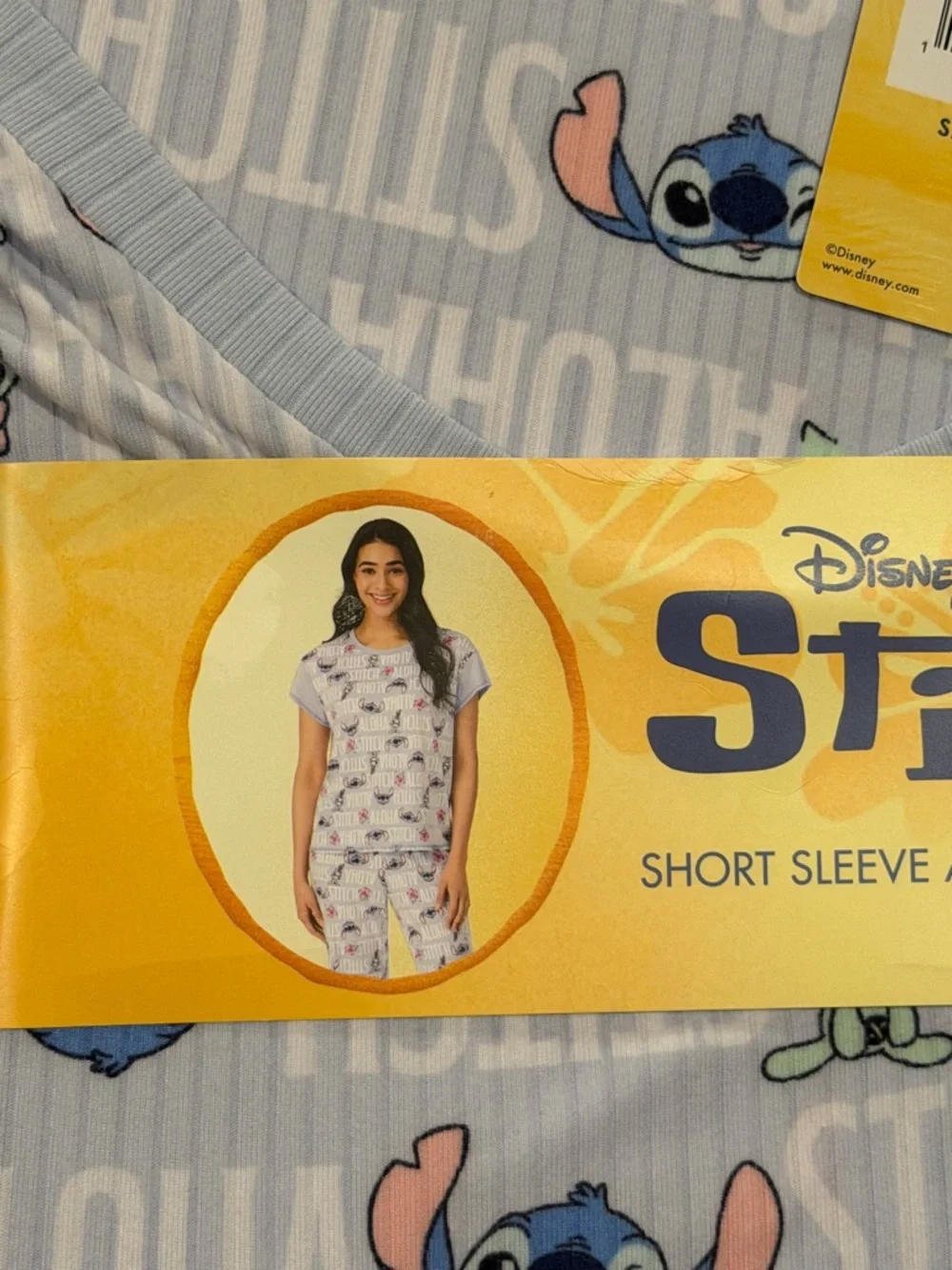 NWT Disney Stitch Short Sleeve PJ Set - Light Blue with Pink Accents - Picture 3 of 9
